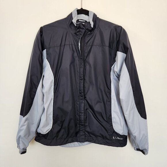 Vintage LL Bean Women's Size Medium Windbreaker Jacket Nylon Black Gray Full Zip - Picture 1 of 8